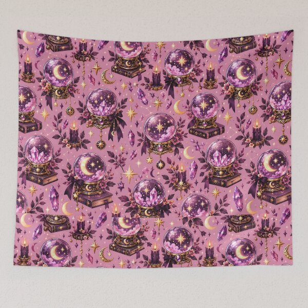 Item preview, Halloween Pattern: magic crystal balls and pink background designed and sold by DreamagineArtDesign.