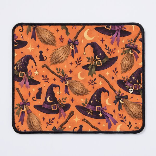 Item preview, Halloween Pattern: witch hat and broom designed and sold by DreamagineArtDesign.