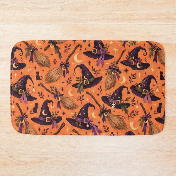 Item preview, Halloween Pattern: witch hat and broom designed and sold by DreamagineArtDesign.