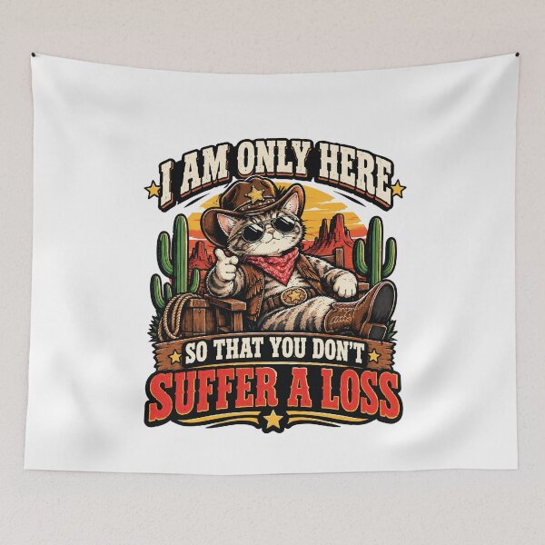 Item preview, I Am Only Here So That You Don’t Suffer A Loss – Cowboy Cat Shirt – Funny Self Love Western Cat Graphic Tee designed and sold by Artimax-Studio.
