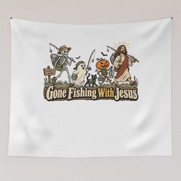 Item preview, Gone Fishing With Jesus Christian Funny Retro Outdoor Design designed and sold by SEINENGAPPI18.