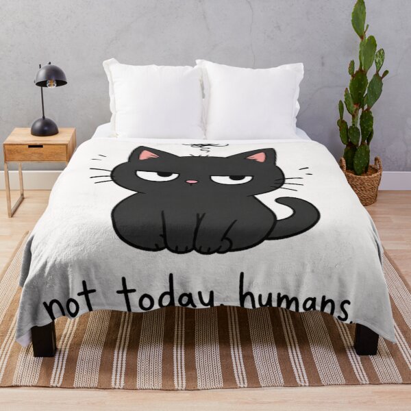 Item preview, Not Today Humans Grumpy Black Cat Funny Meme designed and sold by Yellowriversss.