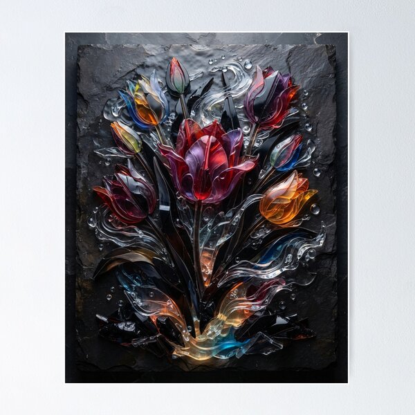 Item preview, Dark Moody Floral Tulip Relief Art Print designed and sold by PIXEL DIGITAL ART.