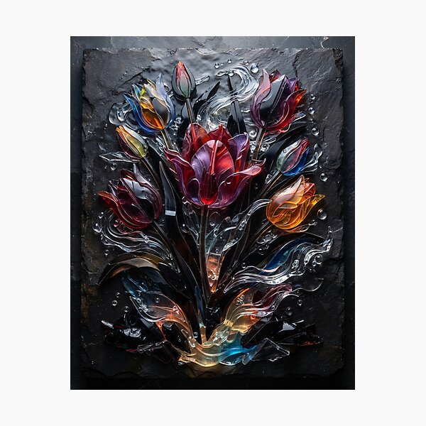Item preview, Dark Moody Floral Tulip Relief Art Print designed and sold by PIXEL DIGITAL ART.