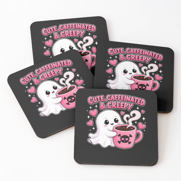 Item preview,  Caffeinated & Creepy Ghost Drinking Coffee Pink Skull Cup Spooky designed and sold by NancyxEasSHOP.