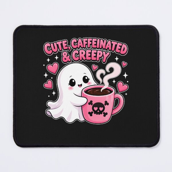 Item preview, Caffeinated & Creepy Ghost Drinking Coffee Pink Skull Cup Spooky designed and sold by NancyxEasSHOP.