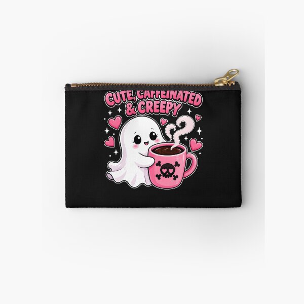 Item preview,  Caffeinated & Creepy Ghost Drinking Coffee Pink Skull Cup Spooky designed and sold by NancyxEasSHOP.
