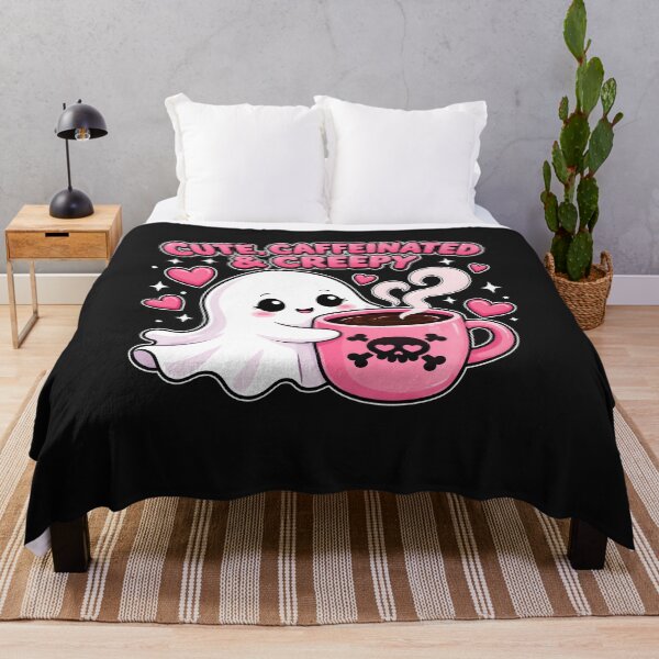 Item preview,  Caffeinated & Creepy Ghost Drinking Coffee Pink Skull Cup Spooky designed and sold by NancyxEasSHOP.