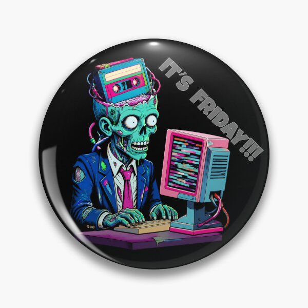 Artikelvorschau, Es ist Freitag! Zombie-Bürohumor, Retro-Vaporwave-Glitch-Computerkunst entworfen und verkauft von W&RParadise.