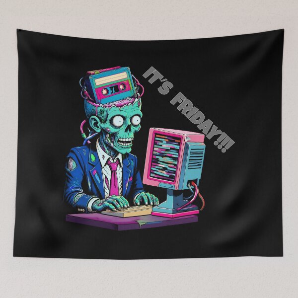 Item preview, Its Friday Zombie Office Humor Retro Vaporwave Glitch Computer Art designed and sold by W&RParadise.