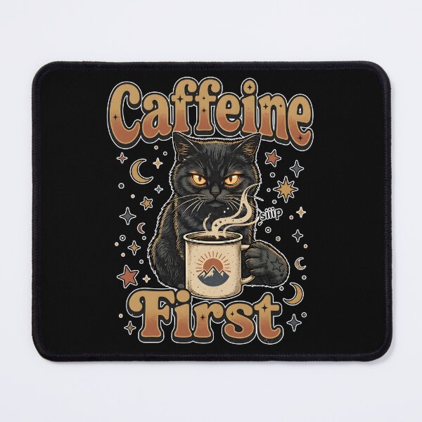 Item preview, Caffeine First Retro Cat with Coffee designed and sold by NancyxEasSHOP.