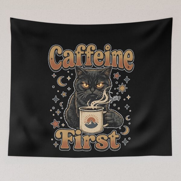 Item preview,  Caffeine First Retro Cat with Coffee designed and sold by NancyxEasSHOP.