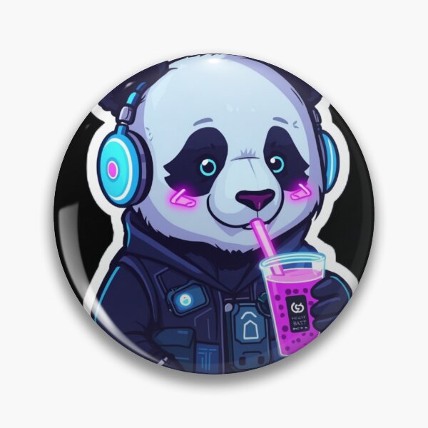 Artikelvorschau, Cyberpunk Panda Boba Tea Kawaii Sci-Fi Sticker entworfen und verkauft von CyberPaws Art.
