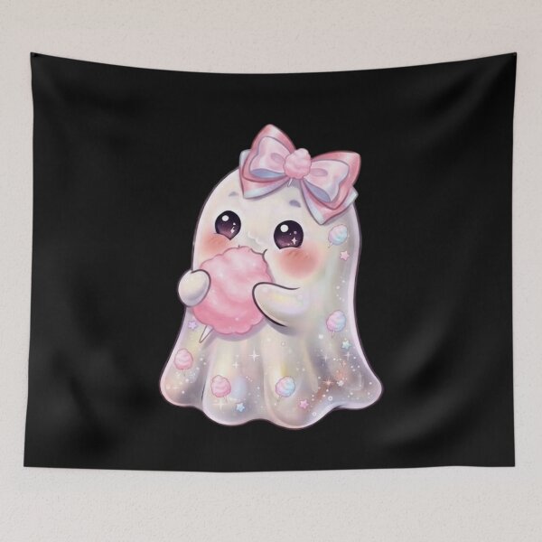 Item preview, Cute Kawaii Ghost Eating a Cotton Candy Design / Pink /  Carnival Food / Tops / For kids / Halloween Decors / Foodie T-shirts mugs stickers phone case journal poster designed and sold by TeenLake.