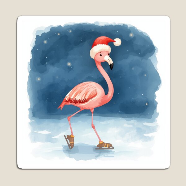 Item preview, Funny Christmas Flamingo Ice Skating – Watercolor Holiday Flamingo with Santa Hat designed and sold by mayatA-rt.