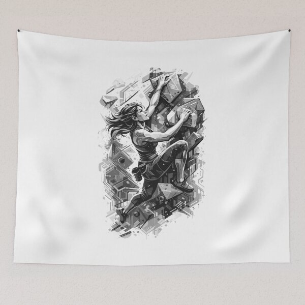 Item preview, Mujer practicando búlder – Muro de escalada en blanco y negro designed and sold by Pineapple-Tree.
