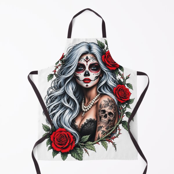 Item preview, Gothic Sugar Skull Girl With White Hair And Red Roses Graphic designed and sold by dartoffofo⭐⭐⭐⭐⭐.