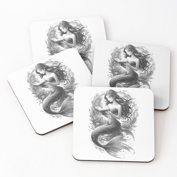 Item preview, Mermaid reading a book | Black and white design designed and sold by Pineapple-Tree.