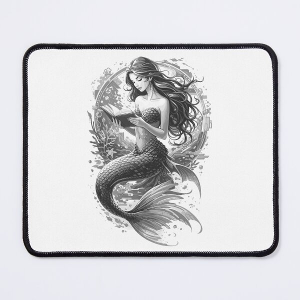 Item preview, Mermaid reading a book | Black and white design designed and sold by Pineapple-Tree.
