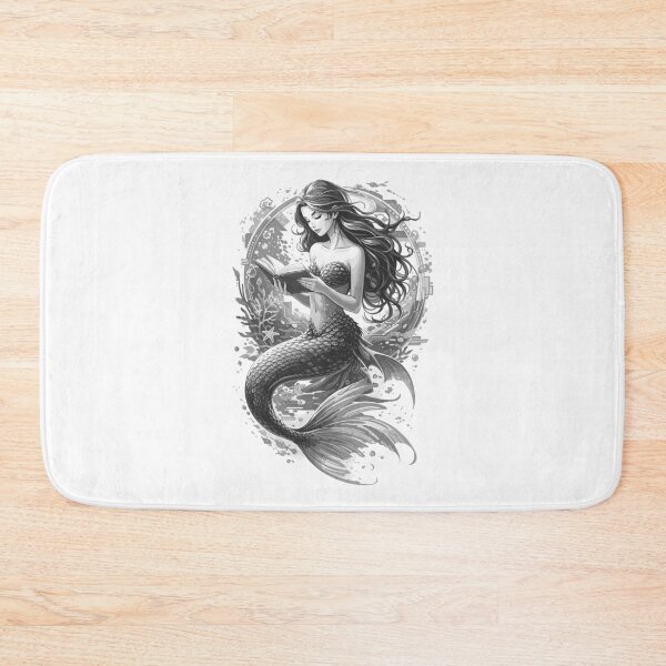 Item preview, Mermaid reading a book | Black and white design designed and sold by Pineapple-Tree.