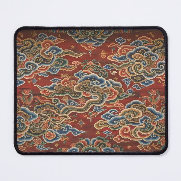 Item preview, Korean Royal Dancheong Seamless Pattern: Traditional Red Wood, Auspicious Clouds & Palace Art Print, Tapestry & Home Decor designed and sold by SOOstudio73.