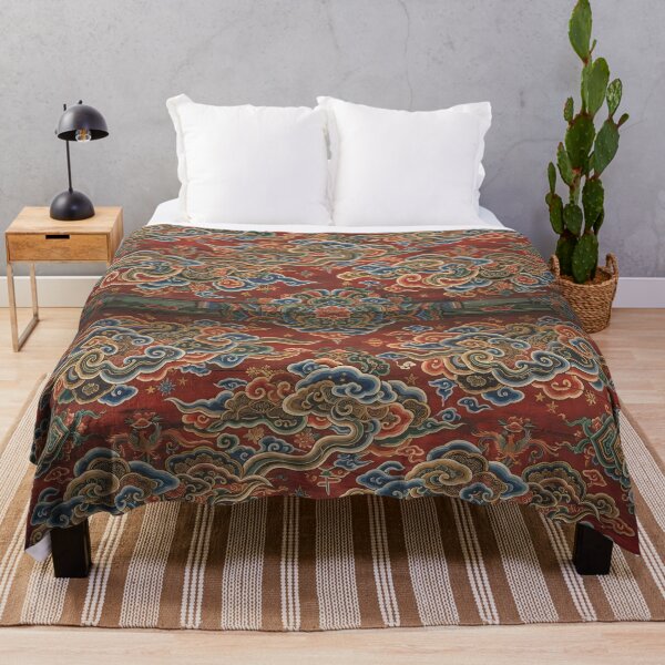 Item preview, Korean Royal Dancheong Seamless Pattern: Traditional Red Wood, Auspicious Clouds & Palace Art Print, Tapestry & Home Decor designed and sold by SOOstudio73.