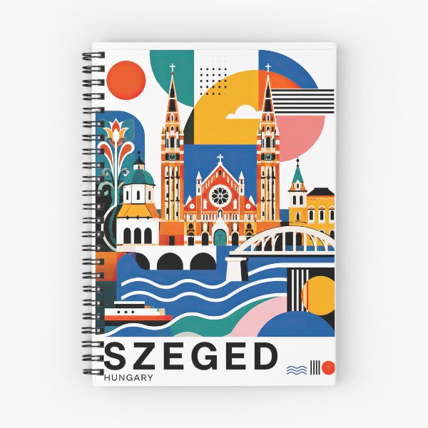 Item preview, Szeged Hungary travel poster featuring colorful landmarks, churc designed and sold by ckybe.