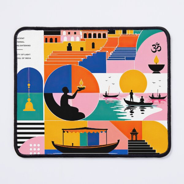 Item preview, Colorful illustrated travel poster featuring Varanasi, India, wi designed and sold by ckybe.