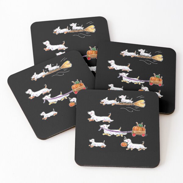 Item preview, Halloween Dachshund Dogs Flying On Broom Pumpkin Wagon designed and sold by NancyxEasSHOP.