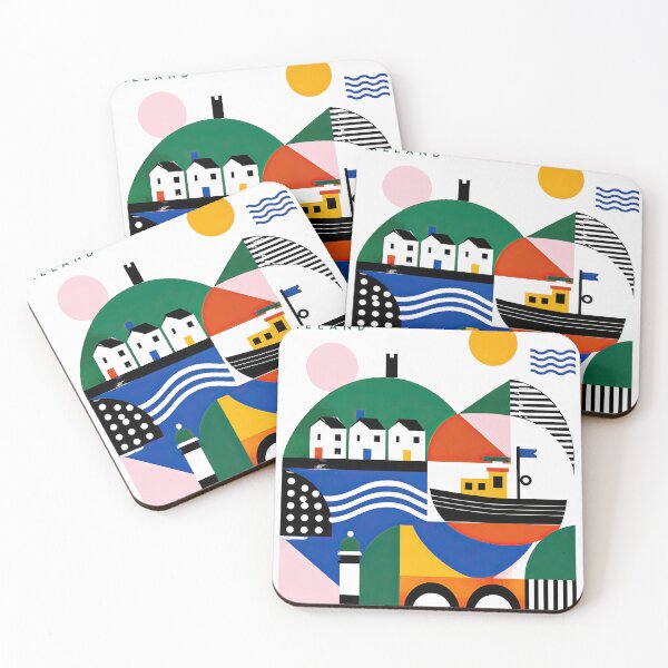 Item preview, Geometric Dingle Ireland travel poster featuring colorful houses designed and sold by ckybe.