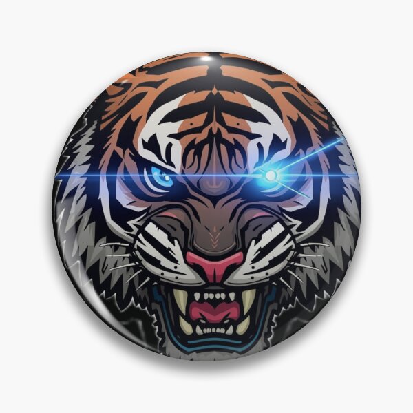 Artikelvorschau, Cyberpunk-Tiger-Aufkleber mit kybernetischem, leuchtend blauem Laserauge – Sci-Fi-Design entworfen und verkauft von CyberPaws Art.