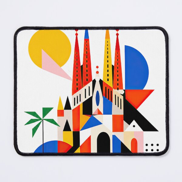 Item preview, Colorful geometric Barcelona travel poster featuring stylized ar designed and sold by ckybe.