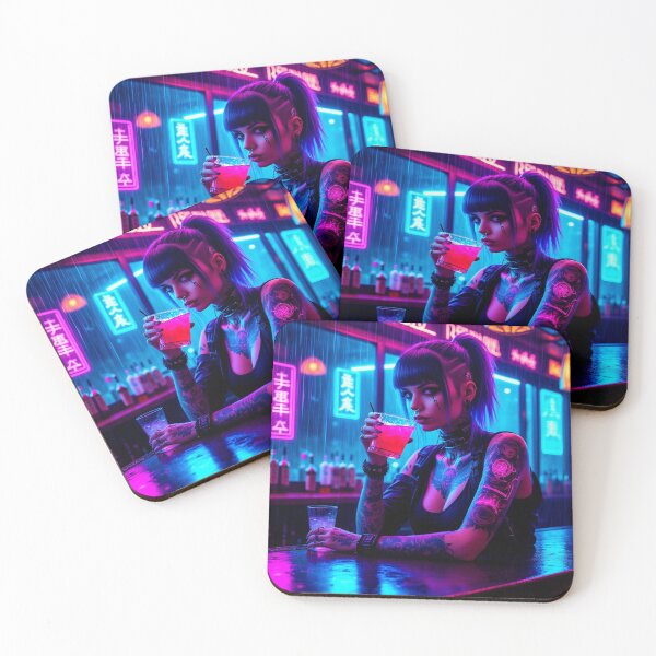 Item preview, Tattooed Cyberpunk Woman Drinking Neon Cocktail designed and sold by Marcello Aivazi.