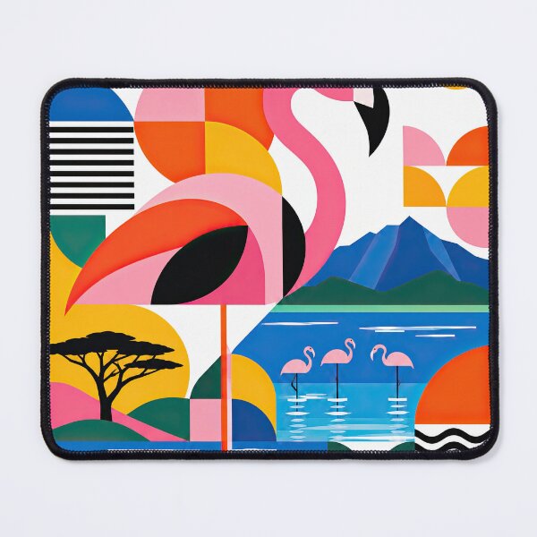Item preview, Colorful geometric poster featuring pink flamingos, an African designed and sold by ckybe.