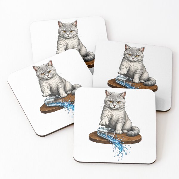 Item preview, Naughty Cat Spilled Water Glass Art designed and sold by Old's Cool Cat Studio.