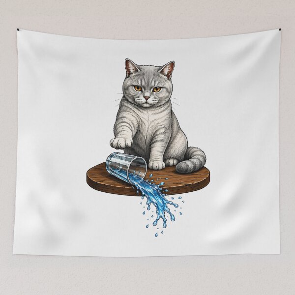 Item preview, Naughty Cat Spilled Water Glass Art designed and sold by Old's Cool Cat Studio.