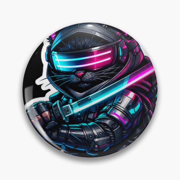 Item preview, Cyberpunk Shinobi Cat Katana Neon Ninja Sci-Fi Sticker designed and sold by CyberPaws Art.