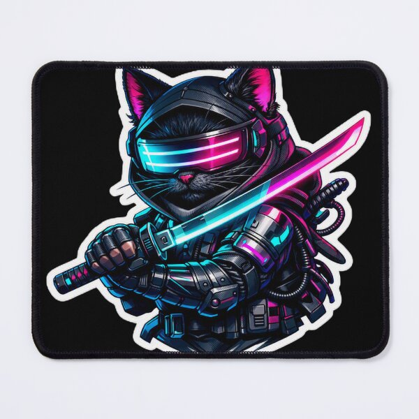 Item preview, Cyberpunk Shinobi Cat Katana Neon Ninja Sci-Fi Sticker designed and sold by CyberPaws Art.