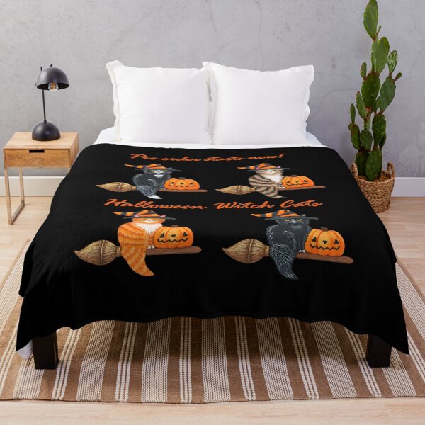 Item preview,  Halloween Witch Cats Black Cat Tabby Cat Flying On Brooms With Pumpkins designed and sold by NancyxEasSHOP.