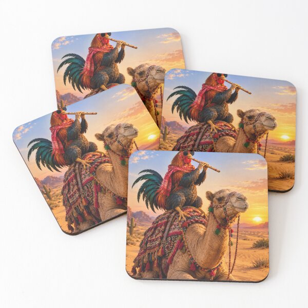 Item preview, Cool Rooster Playing Flute on Camel in Desert Sunset Wall Art designed and sold by Sandeep design studio .