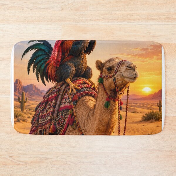 Item preview, Cool Rooster Playing Flute on Camel in Desert Sunset Wall Art designed and sold by Sandeep design studio .