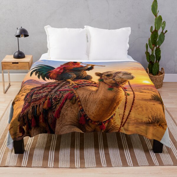 Item preview, Cool Rooster Playing Flute on Camel in Desert Sunset Wall Art designed and sold by Sandeep design studio .