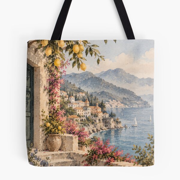 Item preview, Mediterranean Watercolour Painting Amalfi Coast Lemon Terrace designed and sold by Jozefin's Studio.