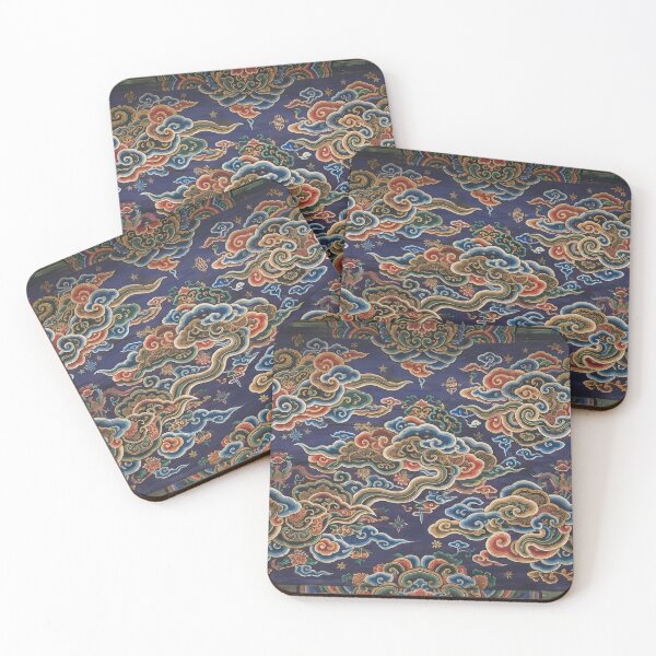 Item preview, Korean Royal Dancheong Seamless Pattern: Traditional Indigo Wood, Auspicious Clouds & Palace Art Print, Tapestry & Home Decor designed and sold by SOOstudio73.