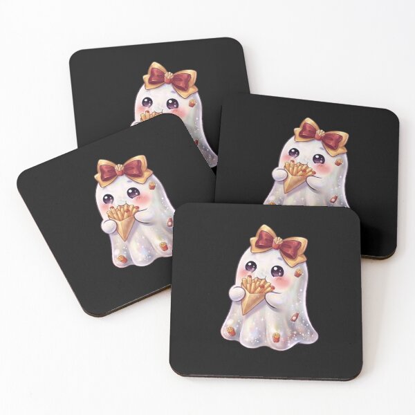 Item preview, Cute Kawaii Ghost Eating a French-fries Design / Potato Chips / Halloween Costume / Foodie / T-shirts mugs stickers phone case hardcover journal poster designed and sold by TeenLake.