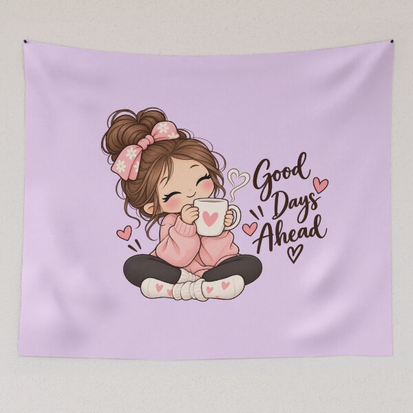 Item preview, Cute Girl Coffee Sticker | Good Days Ahead | Cozy Girly Kawaii Design designed and sold by StickyDelights.