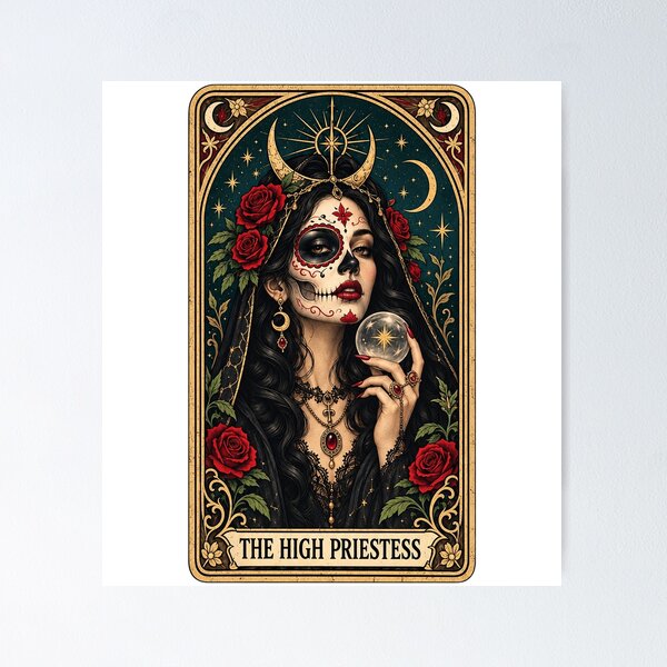 Item preview, The High Priestess Sugar Skull Tarot Card Day Of The Dead Gothic designed and sold by YAWO-PAE.