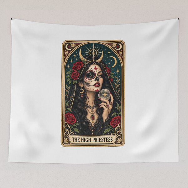 Item preview, The High Priestess Sugar Skull Tarot Card Day Of The Dead Gothic designed and sold by YAWO-PAE.