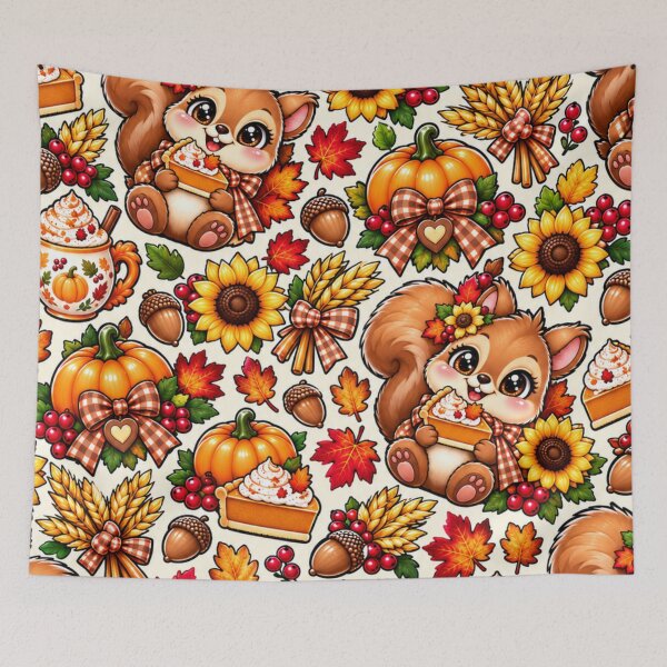 Item preview, Kawaii Thanksgiving Squirrel Pattern – Cute Pumpkin Pie, Sunflowers, Pumpkins, Acorns & Cozy Fall Harvest Design designed and sold by ALH Apparel.