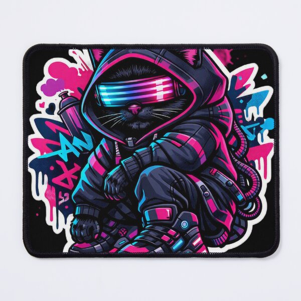 Item preview, Cyberpunk Techwear Cat Streetwear Neon Visor Sticker designed and sold by CyberPaws Art.